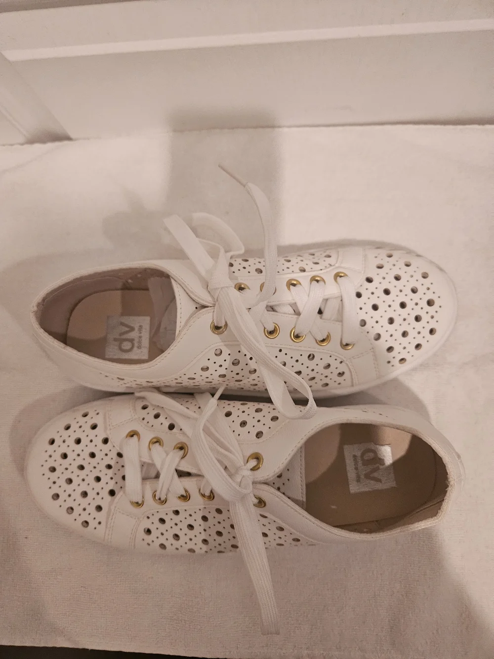 DV by Dolce Vita White Perforated Lace-Up Sneakers with Gold Eyelets